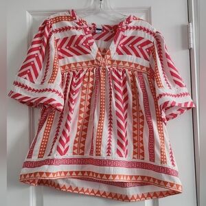 Old Navy Red and Orange Geometric Blouse